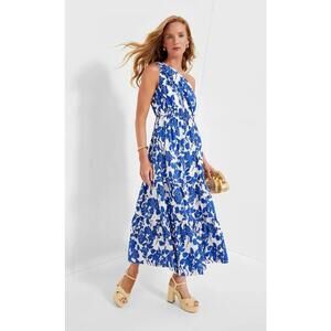 Elegant Blue and White Floral Dress